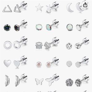 18 Pairs Stainless Steel 20G Cartilage Earrings Hypoallergenic Flatback
